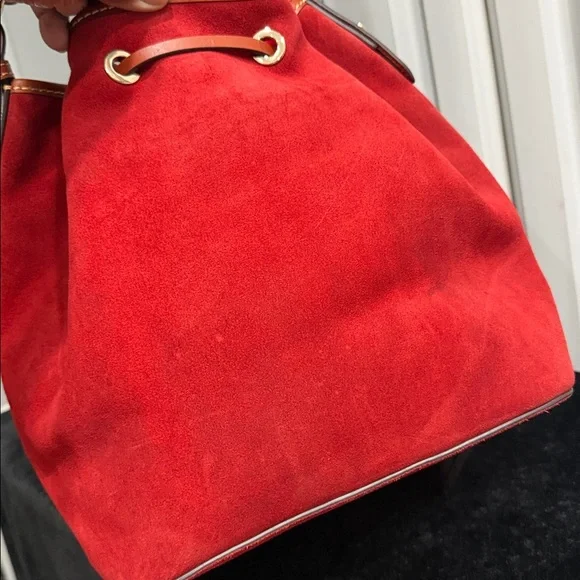 Dooney & Bourke Burnt Orange Suede Bucket Bag, Red Interior - Picture 7 of 12